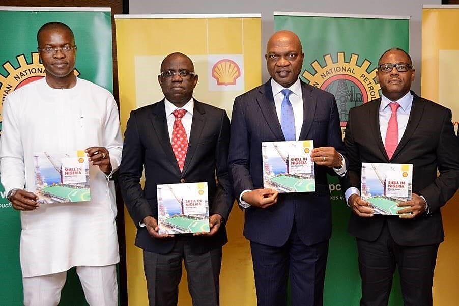 L-R: General Manager External Relations of Shell Petroleum Development Company (SPDC), Mr. Igo WelI; Managing Director, Shell Nigeria Exploration and Production Company (SNEPCo), Engineer Bayo Ojulari; Managing Director, The Shell Petroleum Development Companies of Nigeria Limited and Country Chair, Shell Companies in Nigeria, Osagie Okunbor; Managing Director and Shell Nigeria Gas, Mr. Ed Ubong at the Launching of the 2019 Shell Nigeria Briefing Notes.