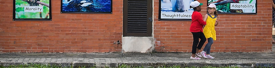 Children outside of school building